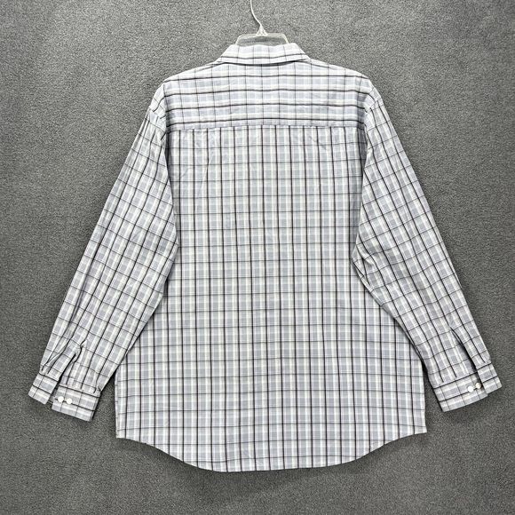 Kenneth Cole Reaction Shirt 17.5 34 35 Gray Plaid Button Up Slim Fit Long Sleeve - Picture 12 of 16